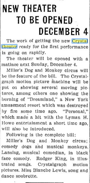 Crystal Theatre - Dec 1904